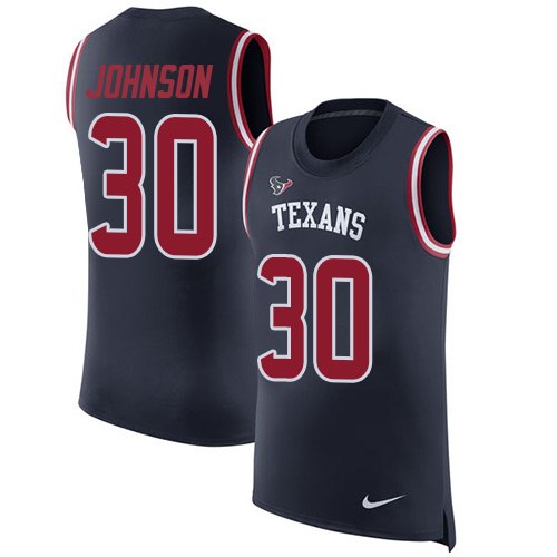 Nike Texans #30 Kevin Johnson Navy Blue Team Color Men's Stitched NFL Limited Rush Tank Top Jersey - Click Image to Close